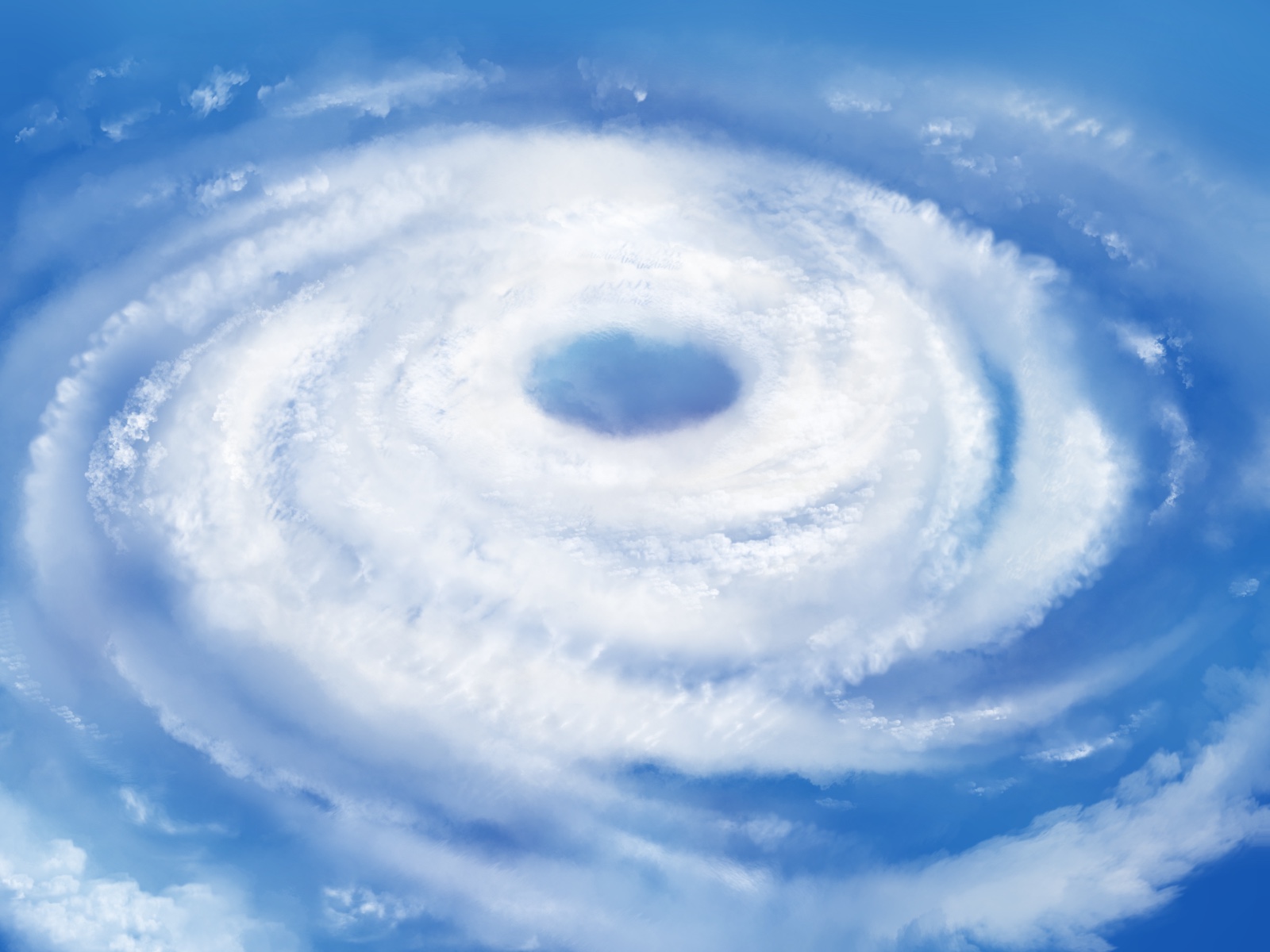 台風の目の仕組みを図解で示したイラスト。風の動きや雲の構造がわかる小学生向け解説画像