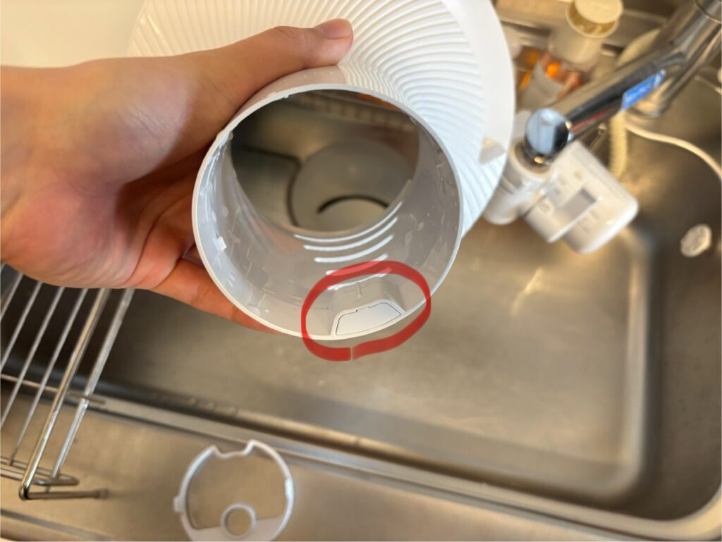 MIST 350でピンク汚れ（ロドトルラ）が発生しやすい箇所の写真