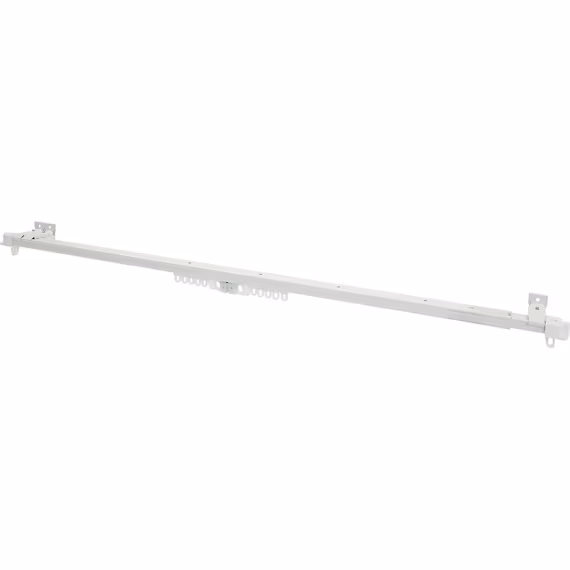 ニトリで購入した伸縮式角型カーテンレールのパッケージと断面。ハニカムシェード取り付けに最適な空洞構造。